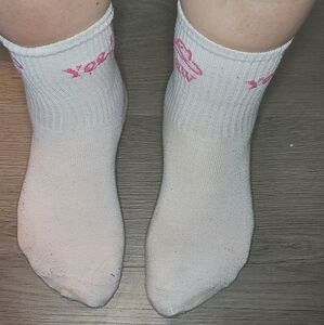 Distressed Worn White Socks with Pink Yee Haw Logo